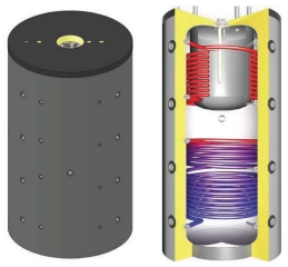 Kombinovaná akumulačná nádrž s dvomi výmenníkmi THKE/R21000 s izoláciou